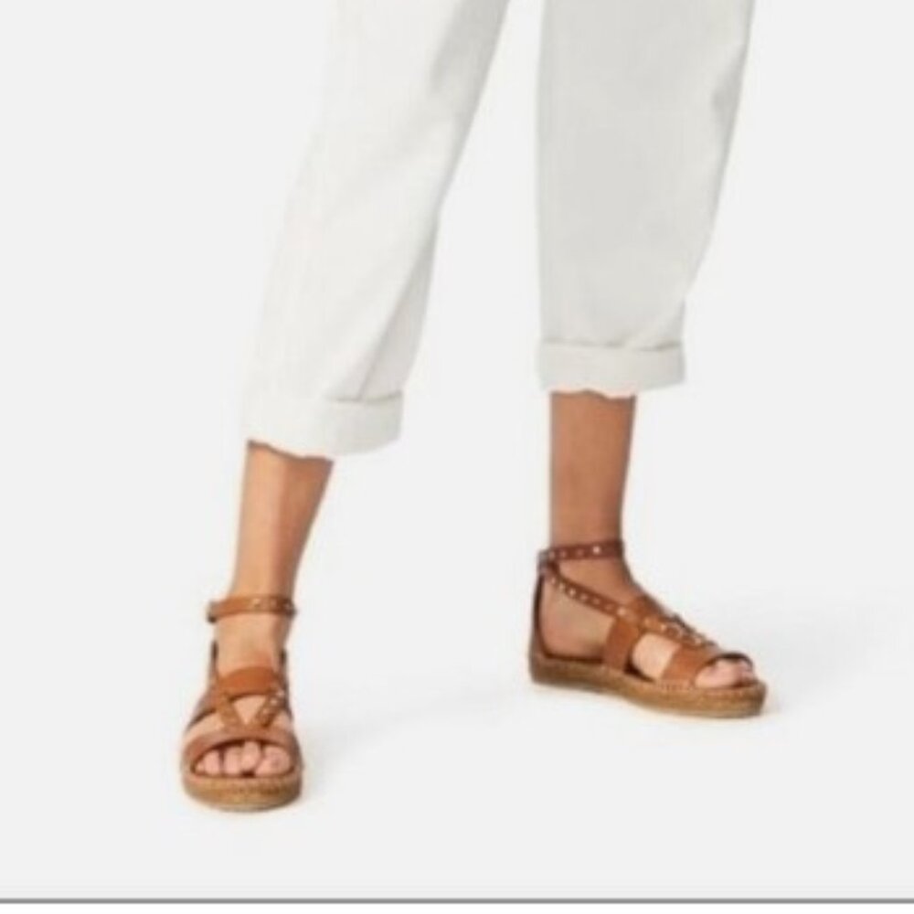 Jimmy Choo Denise Studded Flat Espadrille Sandal in Tan Vachetta Size 36.5